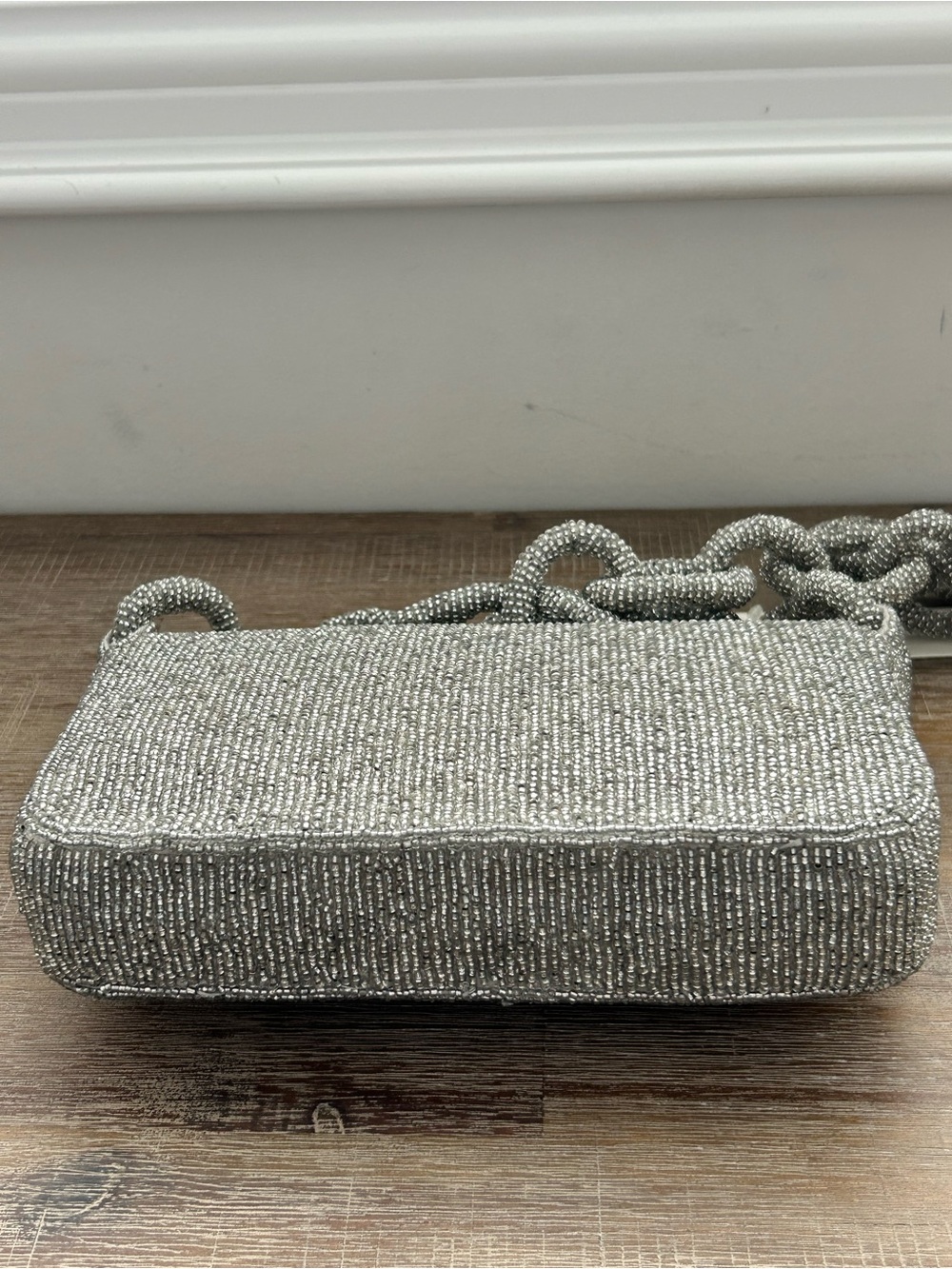 Anthropologie Fiona Beaded Bag Chain Edition Silver NWT - Picture 8 of 10